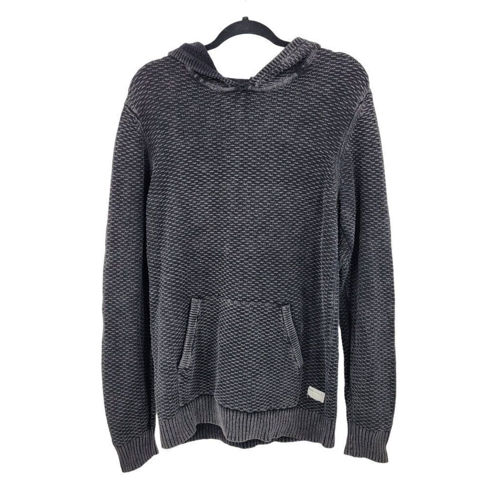 Modern Amusement Grey Knit Pullover Hoodie M Textured Kangaroo Pocket Grunge